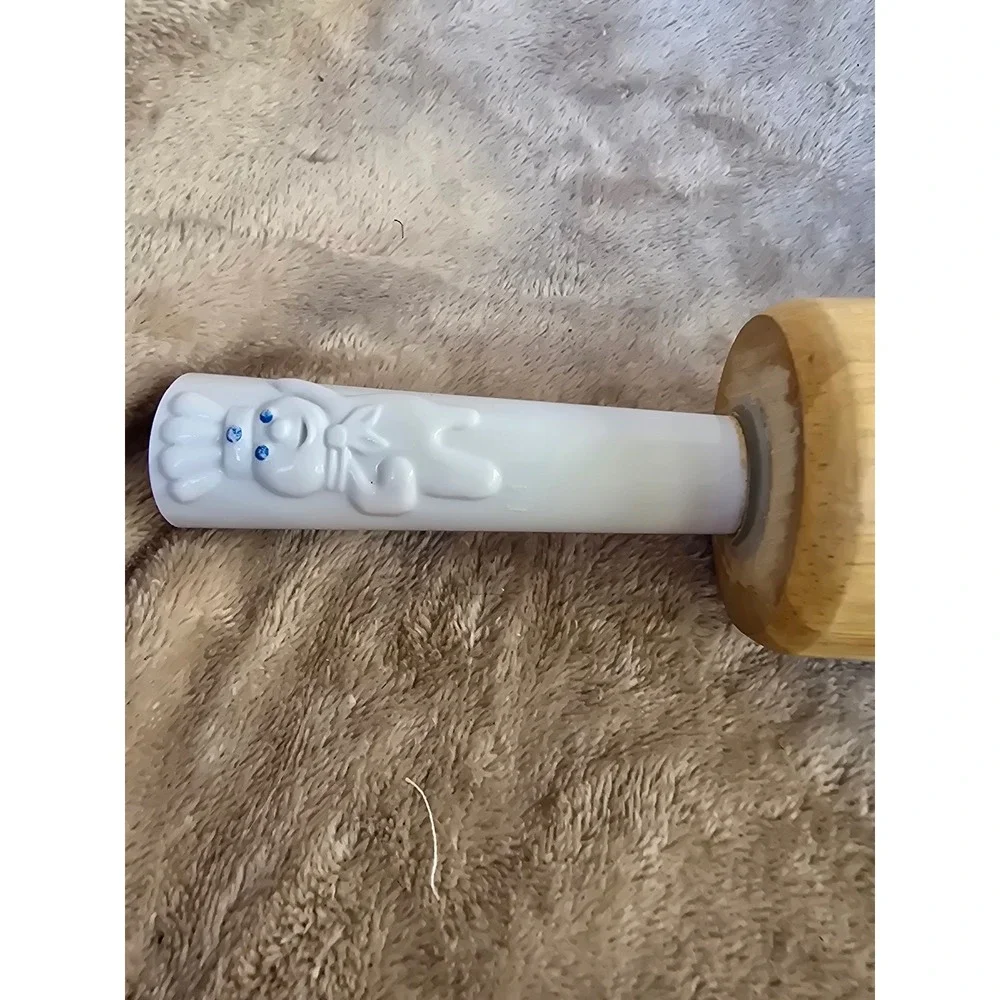 Vintage Pillsbury Doughboy Wooden Rolling Pin Poppin Fresh White Plastic Handles